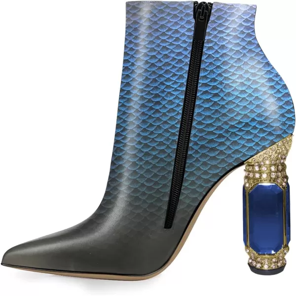 imageFSJ Women Chic Pointed Toe Crystal Chunky Block High Heel Ankle Boots Glossy Side Zipper Casual Daily Fashion Ladies Shoes Size 415 USScale