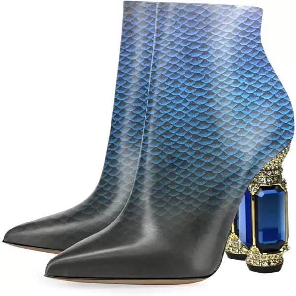 imageFSJ Women Chic Pointed Toe Crystal Chunky Block High Heel Ankle Boots Glossy Side Zipper Casual Daily Fashion Ladies Shoes Size 415 USScale