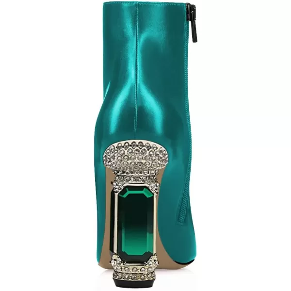 imageFSJ Women Chic Pointed Toe Crystal Chunky Block High Heel Ankle Boots Glossy Side Zipper Casual Daily Fashion Ladies Shoes Size 415 USTeal