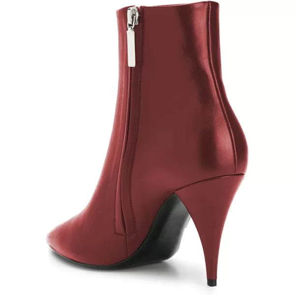 imageFSJ Women Classic Pointed Toe Ankle Boots High Cone Heel Leather Faux Suede Studded Rhinestones Leopard Short Booties Side Zipper Dress Shoes Size 415 USWine Red