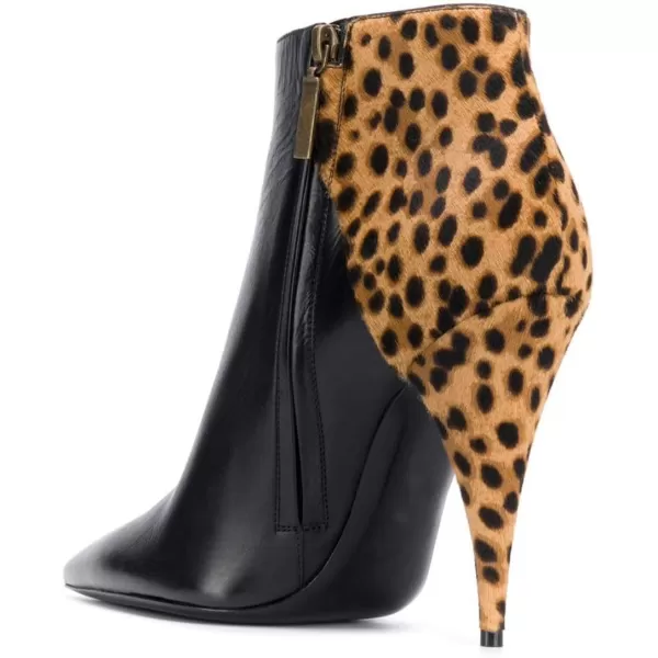 imageFSJ Women Classic Pointed Toe Ankle Boots High Cone Heel Leather Faux Suede Studded Rhinestones Leopard Short Booties Side Zipper Dress Shoes Size 415 USBlack Leopart