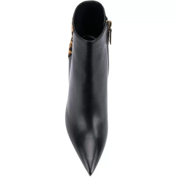 imageFSJ Women Classic Pointed Toe Ankle Boots High Cone Heel Leather Faux Suede Studded Rhinestones Leopard Short Booties Side Zipper Dress Shoes Size 415 USBlack Leopart