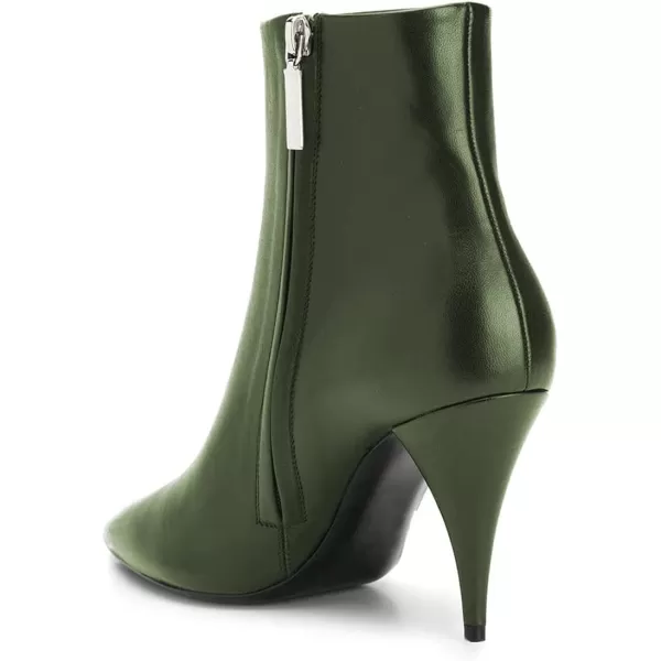 imageFSJ Women Classic Pointed Toe Ankle Boots High Cone Heel Leather Faux Suede Studded Rhinestones Leopard Short Booties Side Zipper Dress Shoes Size 415 USDark Green