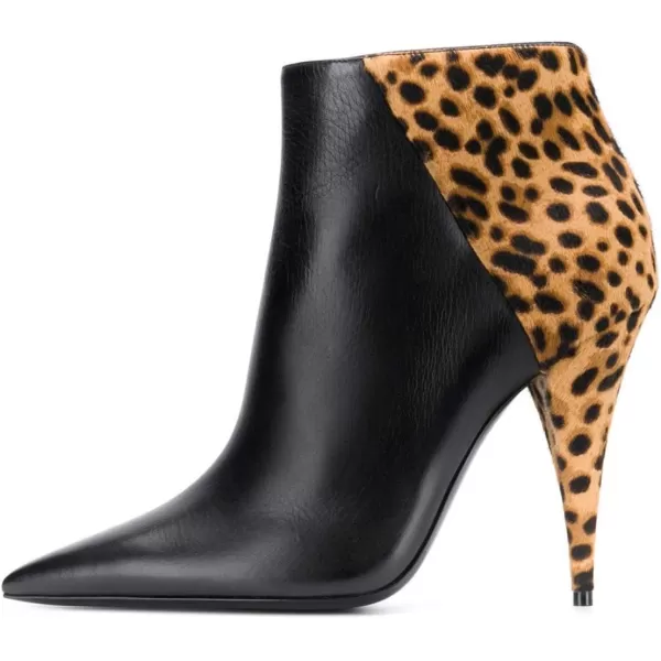 imageFSJ Women Classic Pointed Toe Ankle Boots High Cone Heel Leather Faux Suede Studded Rhinestones Leopard Short Booties Side Zipper Dress Shoes Size 415 USBlack Leopart