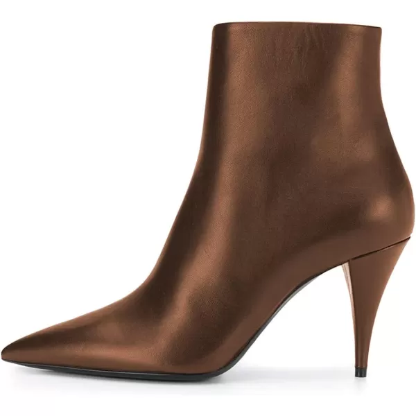 imageFSJ Women Classic Pointed Toe Ankle Boots High Cone Heel Leather Faux Suede Studded Rhinestones Leopard Short Booties Side Zipper Dress Shoes Size 415 USSaddle Brown