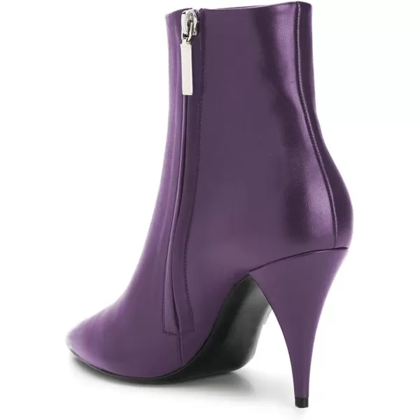 imageFSJ Women Classic Pointed Toe Ankle Boots High Cone Heel Leather Faux Suede Studded Rhinestones Leopard Short Booties Side Zipper Dress Shoes Size 415 USPurple