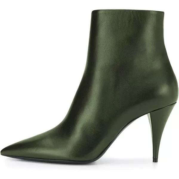 imageFSJ Women Classic Pointed Toe Ankle Boots High Cone Heel Leather Faux Suede Studded Rhinestones Leopard Short Booties Side Zipper Dress Shoes Size 415 USDark Green