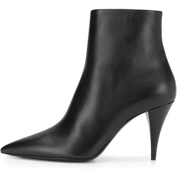 imageFSJ Women Classic Pointed Toe Ankle Boots High Cone Heel Leather Faux Suede Studded Rhinestones Leopard Short Booties Side Zipper Dress Shoes Size 415 USBlack