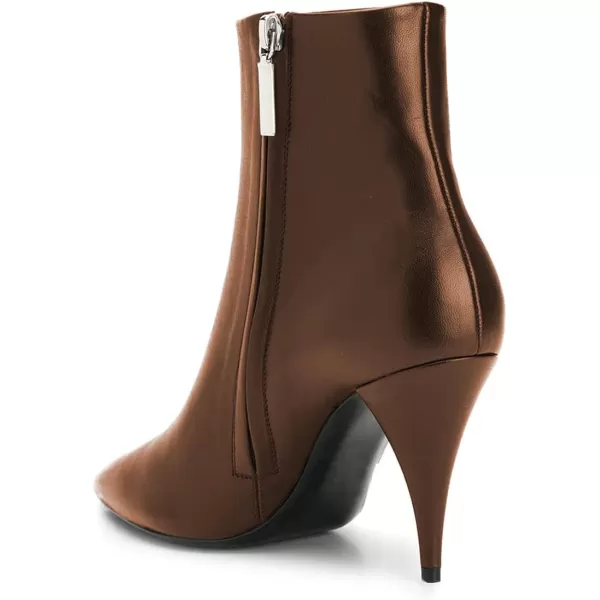 imageFSJ Women Classic Pointed Toe Ankle Boots High Cone Heel Leather Faux Suede Studded Rhinestones Leopard Short Booties Side Zipper Dress Shoes Size 415 USSaddle Brown
