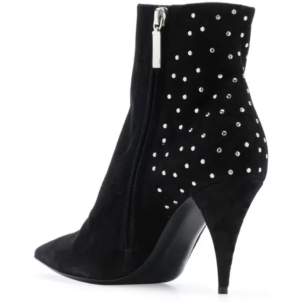 imageFSJ Women Classic Pointed Toe Ankle Boots High Cone Heel Leather Faux Suede Studded Rhinestones Leopard Short Booties Side Zipper Dress Shoes Size 415 USBlack Crystal