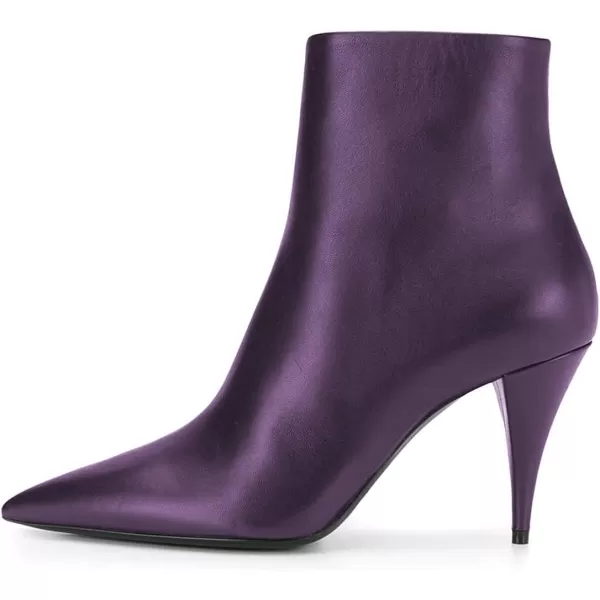 imageFSJ Women Classic Pointed Toe Ankle Boots High Cone Heel Leather Faux Suede Studded Rhinestones Leopard Short Booties Side Zipper Dress Shoes Size 415 USPurple