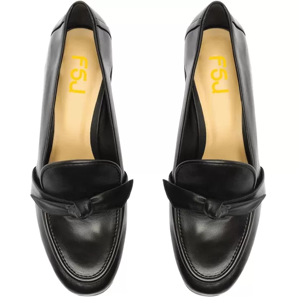 imageFSJ Women Comfy Round Toe Block Low Heel Flat Loafers Fashion Slip On Casual Walking Ladies Shoes Size 415 USBlack