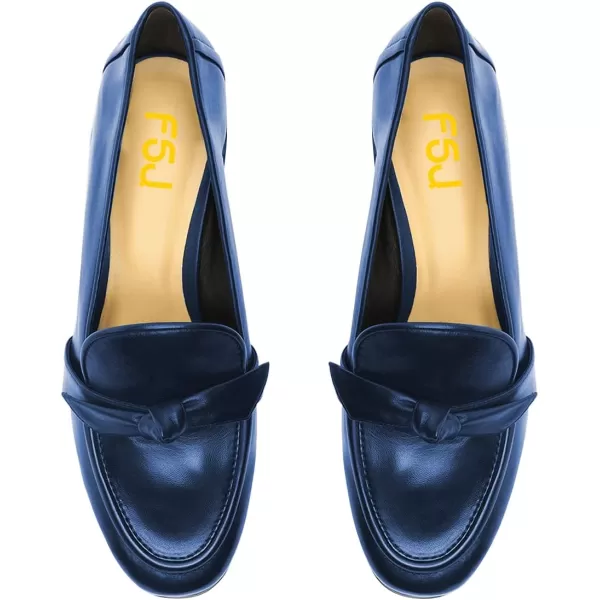 imageFSJ Women Comfy Round Toe Block Low Heel Flat Loafers Fashion Slip On Casual Walking Ladies Shoes Size 415 USBlue