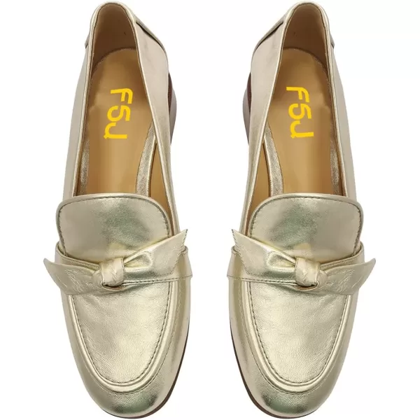 imageFSJ Women Comfy Round Toe Block Low Heel Flat Loafers Fashion Slip On Casual Walking Ladies Shoes Size 415 USBright Golden