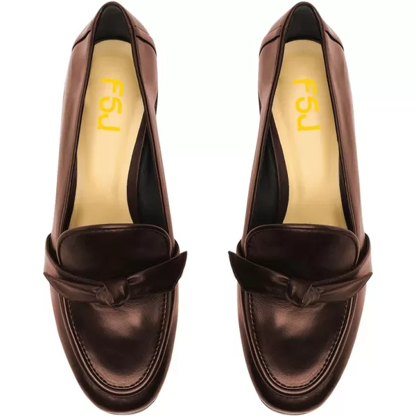 imageFSJ Women Comfy Round Toe Block Low Heel Flat Loafers Fashion Slip On Casual Walking Ladies Shoes Size 415 USDark Brown
