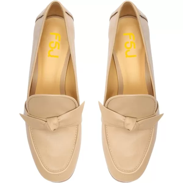 imageFSJ Women Comfy Round Toe Block Low Heel Flat Loafers Fashion Slip On Casual Walking Ladies Shoes Size 415 USNude