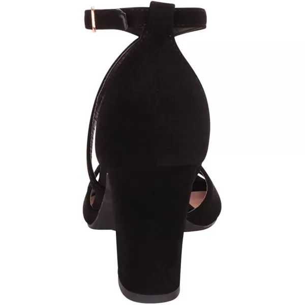 imageFSJ Women Elegant Peep Toe Sandals Chunky High Heel Pumps Cross Strap Velvet Suede Dress Pumps Size 415 USBlack Suede