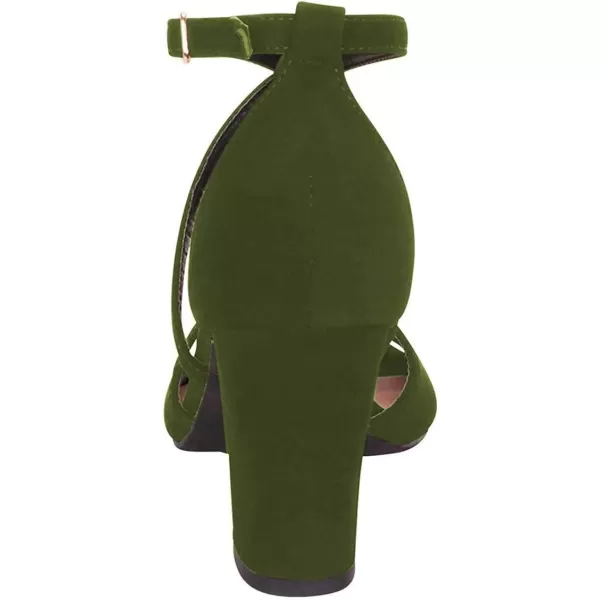 imageFSJ Women Elegant Peep Toe Sandals Chunky High Heel Pumps Cross Strap Velvet Suede Dress Pumps Size 415 USGreen Suede