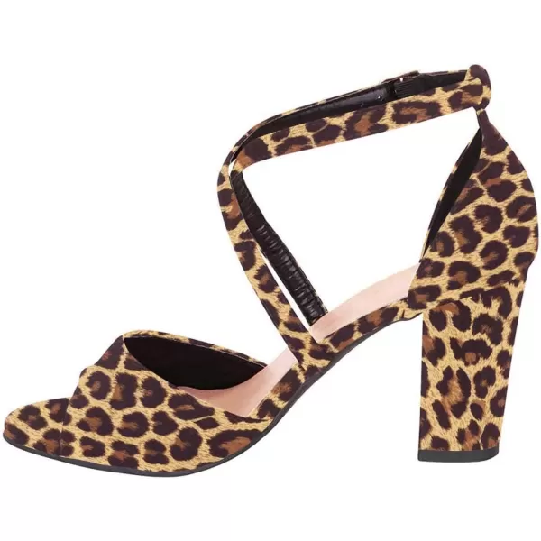 imageFSJ Women Elegant Peep Toe Sandals Chunky High Heel Pumps Cross Strap Velvet Suede Dress Pumps Size 415 USLeopard