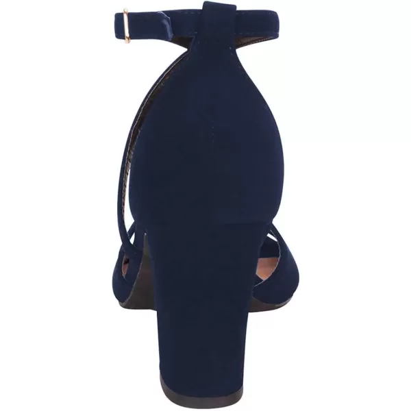 imageFSJ Women Elegant Peep Toe Sandals Chunky High Heel Pumps Cross Strap Velvet Suede Dress Pumps Size 415 USNavy Suede