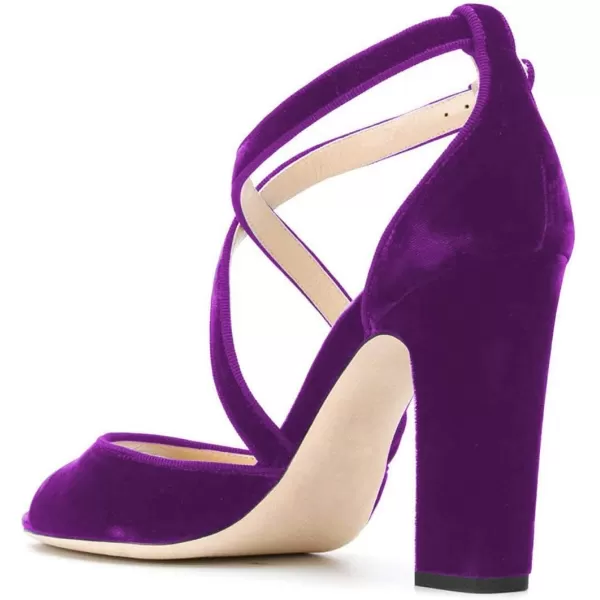 imageFSJ Women Elegant Peep Toe Sandals Chunky High Heel Pumps Cross Strap Velvet Suede Dress Pumps Size 415 USPurple