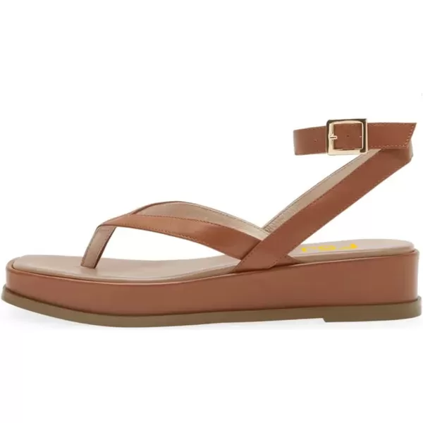imageFSJ Women Fashion Thong Open Toe Thick Sole Flat Sandals Ankle Strap Ladies Holiday Summer Beach Walking Shoes Size 415 USBrown