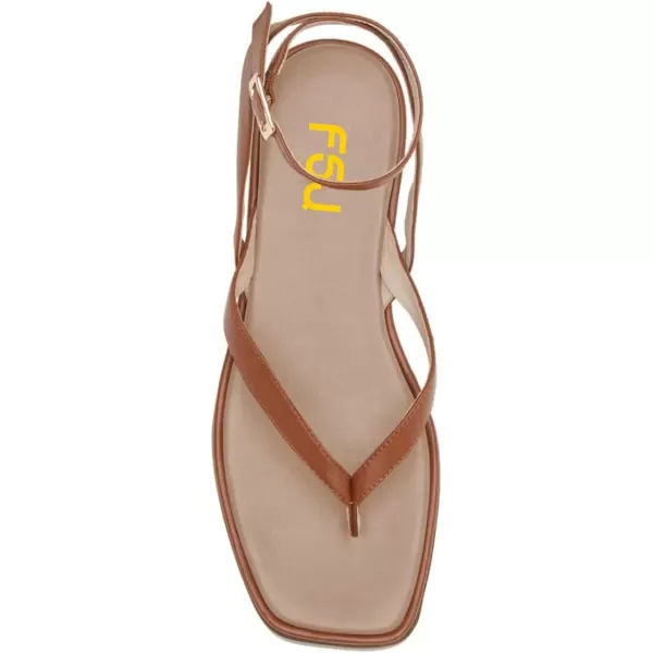 imageFSJ Women Fashion Thong Open Toe Thick Sole Flat Sandals Ankle Strap Ladies Holiday Summer Beach Walking Shoes Size 415 USBrown
