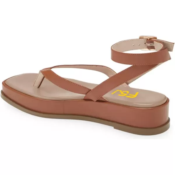 imageFSJ Women Fashion Thong Open Toe Thick Sole Flat Sandals Ankle Strap Ladies Holiday Summer Beach Walking Shoes Size 415 USBrown