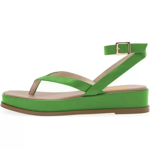 imageFSJ Women Fashion Thong Open Toe Thick Sole Flat Sandals Ankle Strap Ladies Holiday Summer Beach Walking Shoes Size 415 USGreen