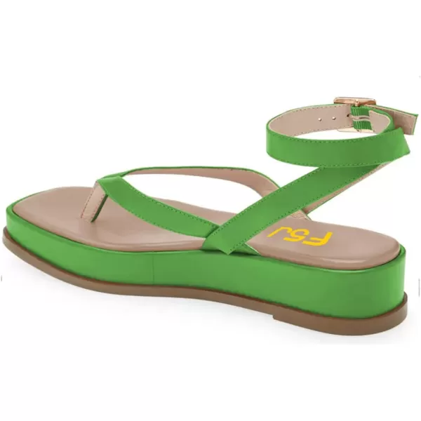 imageFSJ Women Fashion Thong Open Toe Thick Sole Flat Sandals Ankle Strap Ladies Holiday Summer Beach Walking Shoes Size 415 USGreen