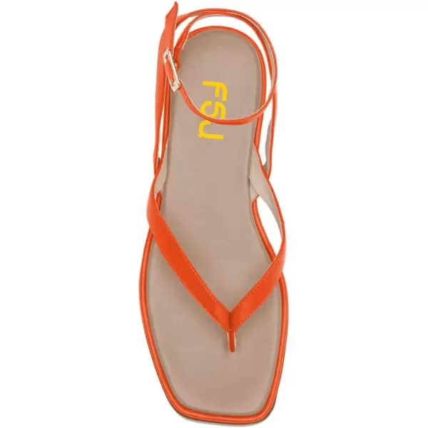 imageFSJ Women Fashion Thong Open Toe Thick Sole Flat Sandals Ankle Strap Ladies Holiday Summer Beach Walking Shoes Size 415 USOrange