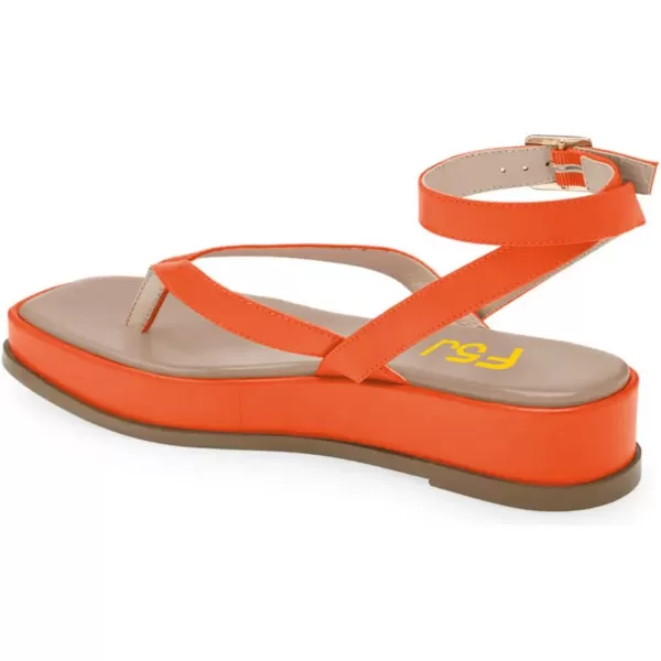 imageFSJ Women Fashion Thong Open Toe Thick Sole Flat Sandals Ankle Strap Ladies Holiday Summer Beach Walking Shoes Size 415 USOrange