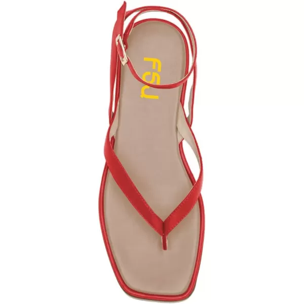 imageFSJ Women Fashion Thong Open Toe Thick Sole Flat Sandals Ankle Strap Ladies Holiday Summer Beach Walking Shoes Size 415 USRed