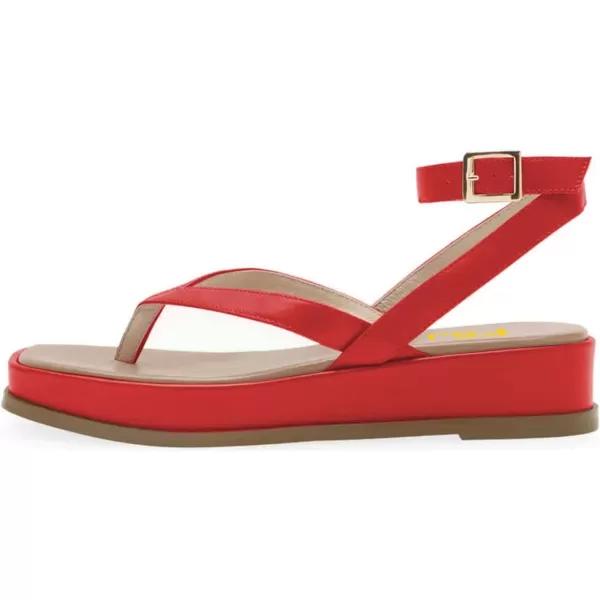 imageFSJ Women Fashion Thong Open Toe Thick Sole Flat Sandals Ankle Strap Ladies Holiday Summer Beach Walking Shoes Size 415 USRed