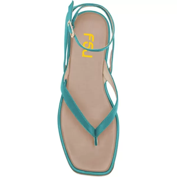 imageFSJ Women Fashion Thong Open Toe Thick Sole Flat Sandals Ankle Strap Ladies Holiday Summer Beach Walking Shoes Size 415 USTurquoise