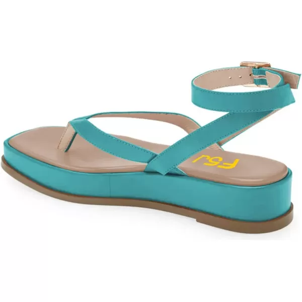 imageFSJ Women Fashion Thong Open Toe Thick Sole Flat Sandals Ankle Strap Ladies Holiday Summer Beach Walking Shoes Size 415 USTurquoise