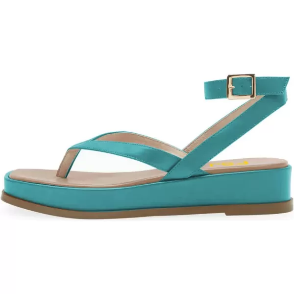 imageFSJ Women Fashion Thong Open Toe Thick Sole Flat Sandals Ankle Strap Ladies Holiday Summer Beach Walking Shoes Size 415 USTurquoise