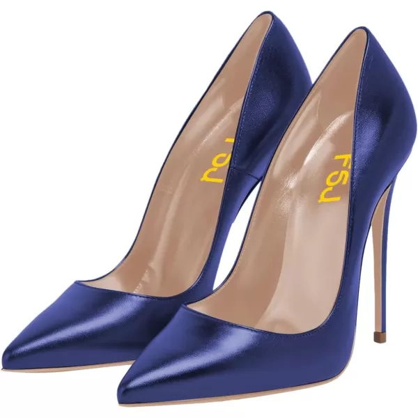 imageFSJ Women Gorgeous Pointed Toe High Stiletto Heel Pumps Slip On Glossy Party Prom Evening Date Shoes Size 416 USDark Blue