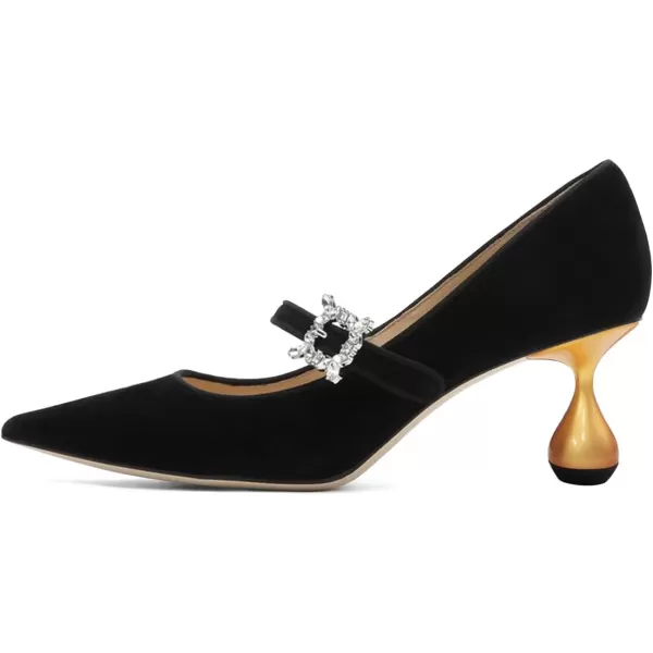 imageFSJ Women Graceful One Strap Crystal Buckle Pumps Kitten Heel Slip On Party Dress Office Casual Ladies Shoes Size 415 USBlack