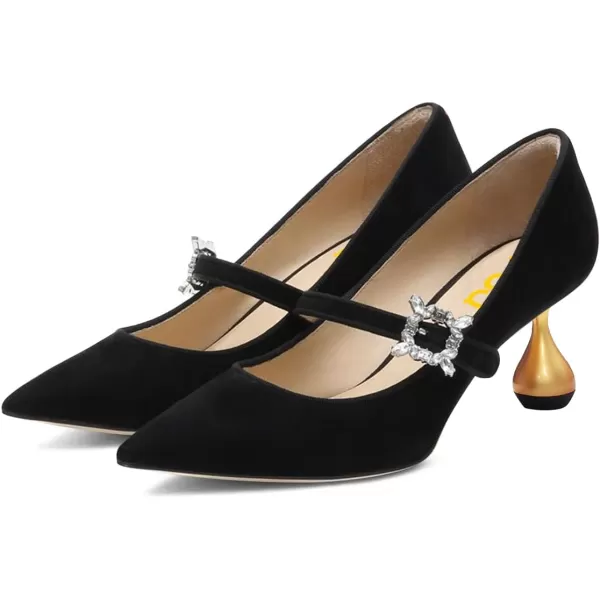 imageFSJ Women Graceful One Strap Crystal Buckle Pumps Kitten Heel Slip On Party Dress Office Casual Ladies Shoes Size 415 USBlack