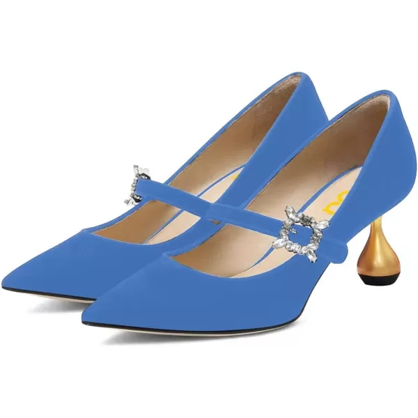 imageFSJ Women Graceful One Strap Crystal Buckle Pumps Kitten Heel Slip On Party Dress Office Casual Ladies Shoes Size 415 USBlue