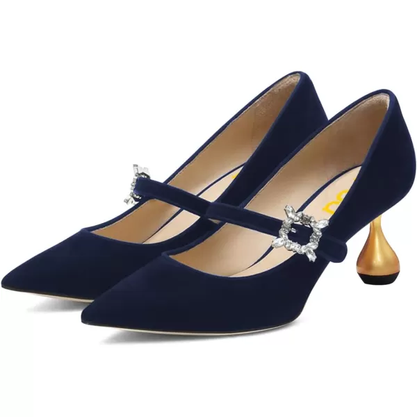 imageFSJ Women Graceful One Strap Crystal Buckle Pumps Kitten Heel Slip On Party Dress Office Casual Ladies Shoes Size 415 USDark Blue