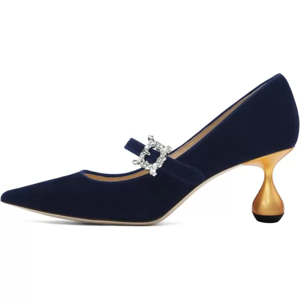 imageFSJ Women Graceful One Strap Crystal Buckle Pumps Kitten Heel Slip On Party Dress Office Casual Ladies Shoes Size 415 USDark Blue