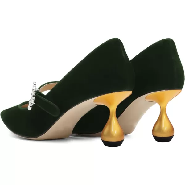 imageFSJ Women Graceful One Strap Crystal Buckle Pumps Kitten Heel Slip On Party Dress Office Casual Ladies Shoes Size 415 USDark Green