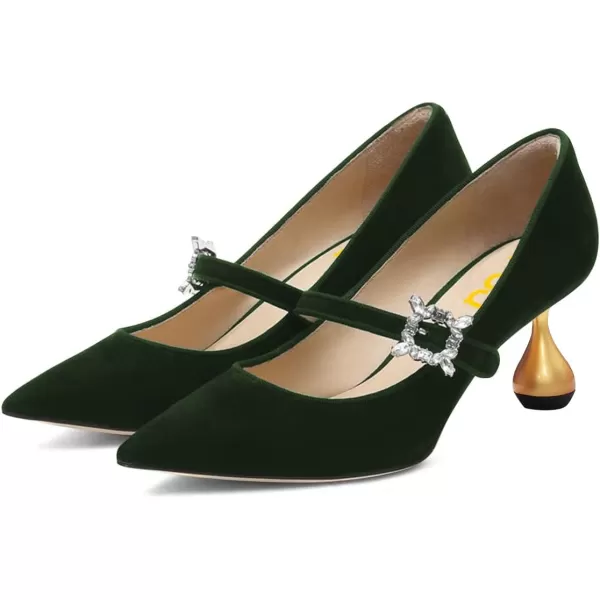 imageFSJ Women Graceful One Strap Crystal Buckle Pumps Kitten Heel Slip On Party Dress Office Casual Ladies Shoes Size 415 USDark Green