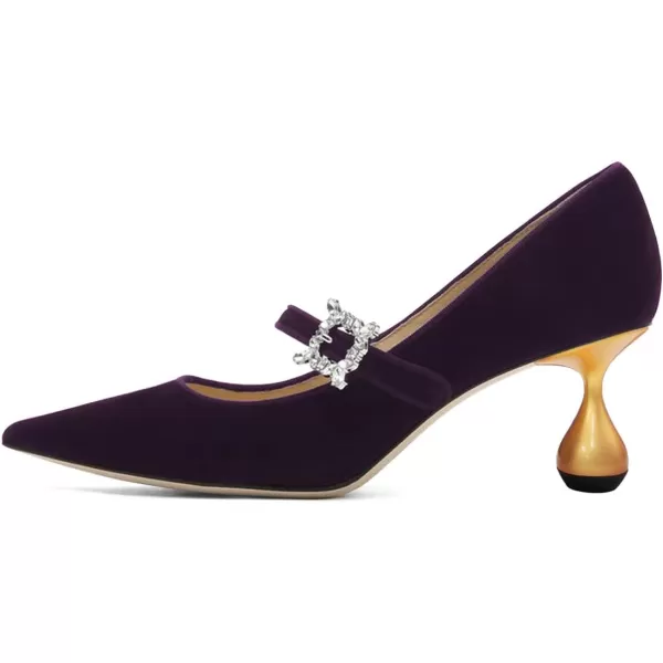 imageFSJ Women Graceful One Strap Crystal Buckle Pumps Kitten Heel Slip On Party Dress Office Casual Ladies Shoes Size 415 USDark Purple