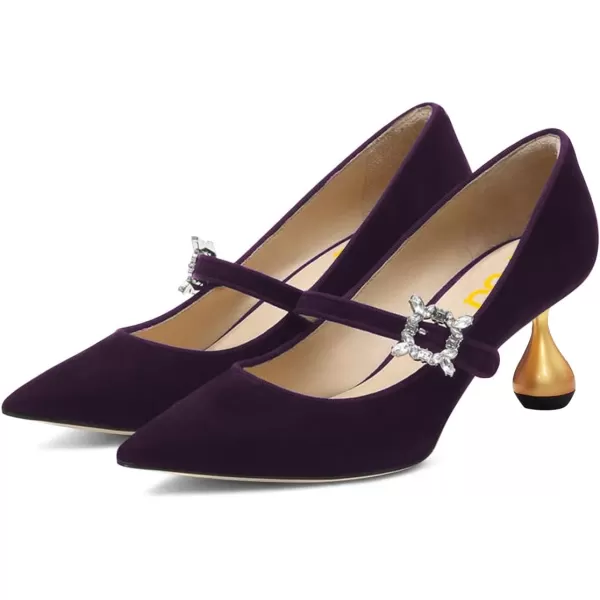 imageFSJ Women Graceful One Strap Crystal Buckle Pumps Kitten Heel Slip On Party Dress Office Casual Ladies Shoes Size 415 USDark Purple