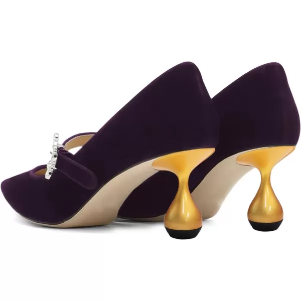 imageFSJ Women Graceful One Strap Crystal Buckle Pumps Kitten Heel Slip On Party Dress Office Casual Ladies Shoes Size 415 USDark Purple