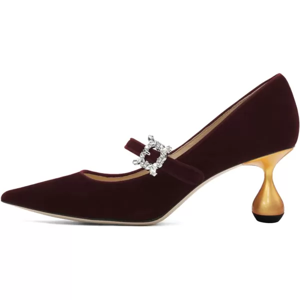 imageFSJ Women Graceful One Strap Crystal Buckle Pumps Kitten Heel Slip On Party Dress Office Casual Ladies Shoes Size 415 USDark Red