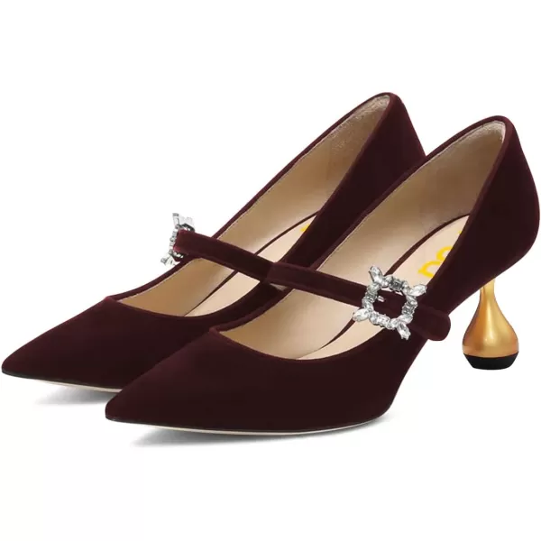 imageFSJ Women Graceful One Strap Crystal Buckle Pumps Kitten Heel Slip On Party Dress Office Casual Ladies Shoes Size 415 USDark Red